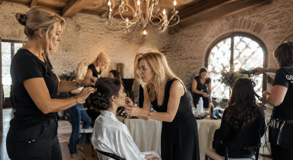 Team Graniero Wedding durante la preparazione della sposa
